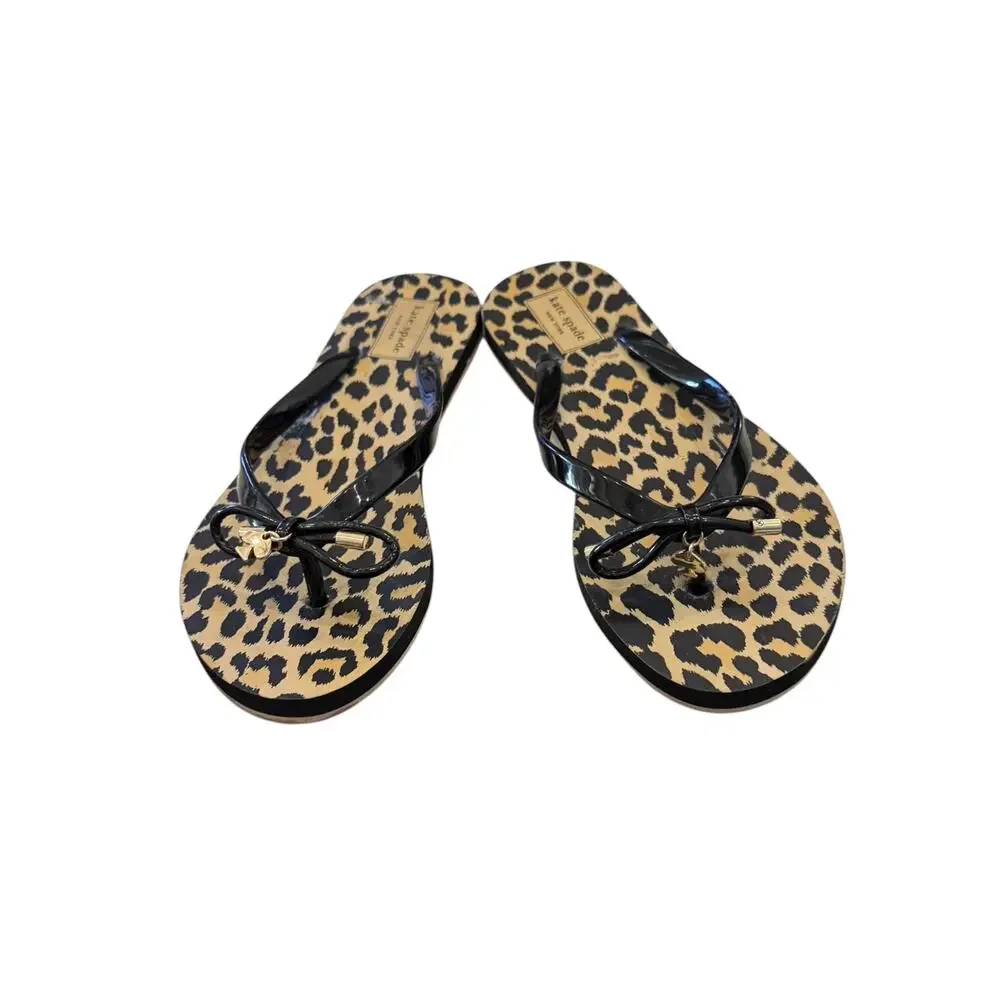 Kate Spade New York Nella Leopard Bow Flip Flops Black Size 7/8
